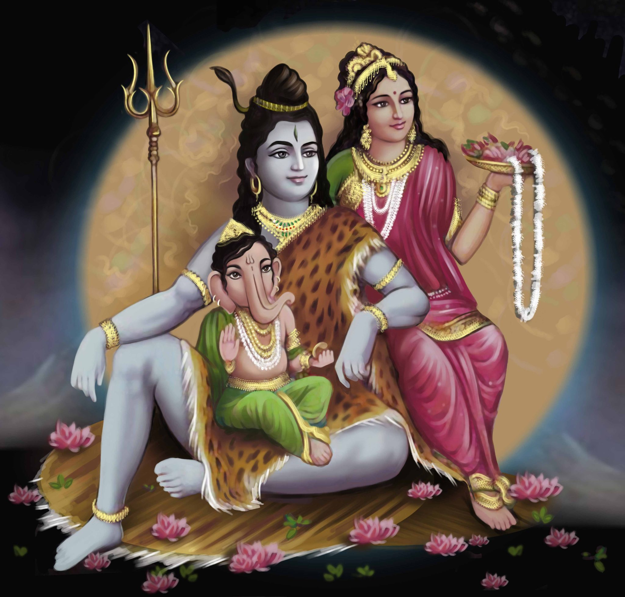 Closeup Of Shivparvati With Lord Ganesha High